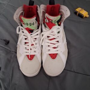 Jordan Retro 7 Hares %100Authentic Red and White Athletic Shoes